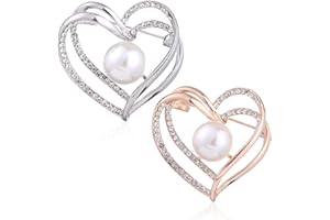 Nifocc Spilla a forma cuore con perle di cristallo a forma cuore spilla da sposa spille da bavero per donne vestiti maglioni cappotti cappelli decorazioni per feste gioielli regali oro argento 2 pezzi