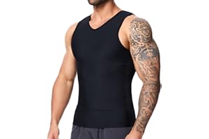 SLIMBELLE Compression Vest Men V-Neck Elastic Slimming Waist Trainer Tummy Control Base Layer Undershirts Compression top Shapewear Body Shaper for Men