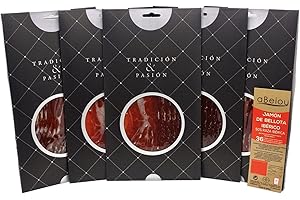 aBeiou. 500gr di prosciutto iberico di ghianda. Stagionato +36 mesi a Guijuelo (Spagna). Certificato di garanzia Hycer. Jamon iberico bellota Patanegra. Confezione da 5 pacchi da 100gr.