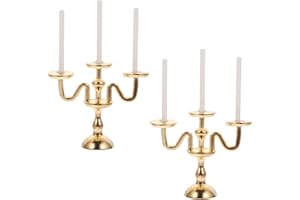 STOBOK Portavelas de aleación para casa de muñecas, mini vintage, color dorado, 2 unidades, en miniatura, muebles, juguete, casa de muñecas, dormitorio, salón, decoración