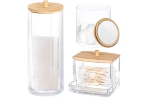 Oziral 3pack Cotton Pad Holder Storage Bathroom Storage Cotton Swab Dispenser Make up Organiser Set Clear Cotton Ball Containers with Bathroom Lid TRANSPARENT