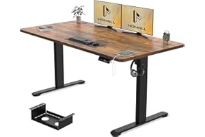 Homall Electric Standing Desk 140x70cm Height Adjustable Sit Stand Desk with USB Charging, Time Reminder, 3 Memory Settings, Wire Management Tray, Rustic Brown
