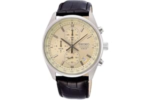 Seiko Męski zegarek kwarcowy stal szlachetna ze skórzanym paskiem, beżowy, chronograf