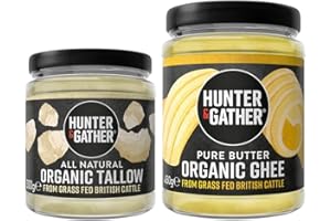Hunter & Gather Certified Organic Ghee 450g & Tallow 300g from Grass Fed British Cattle | Sugar, Gluten & Seed Oil Free & Low Lactose content | Keto, Low Carb & Paleo
