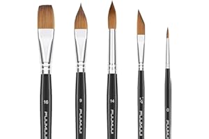 Fuumuui Sable Watercolour Brushes 5PCS Professional Superior Kolinsky Paint Brushes for Artists Round Pointed Oval Wash for Watercolour Acrylics Gouache Inks Painting