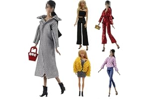 LANCE HOME Ropa y Accesorios para Muñecas, 5 Conjuntos Abrigo de Pata de Gallo Pantalones Zapatos Sombrero Rompevientos para 29cm Muñecas Accesorios Bebé Regalos