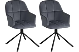 Lestarain Krzesła do jadalni obrotowe, zestaw 2 sztuk, Krzesło kuchenne, Tapicerowane, Krzesło obrotowe, do jadalni, salonu, aksamitne siedzisko, Ciemnoszary, LCNI126001-2