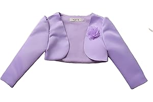 Proumhang Chaqueta de Manga Larga para Niñas,Bolero Shrug Cardigan Chaqueta Cover Up,3D Flor de Satén Frente Abierto Chal,Las Niñas de la Boda de la Dama de Honor Wrap
