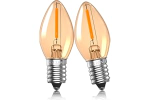 AURAHOME Bombillas LED 0.5W E14, bombilla de lámpara de sal C7, bombilla de luz nocturna blanca cálida de 2200K ámbar, bombillas de luz de vela vintage, Edison de tornillo pequeño Mini E14-2Pack