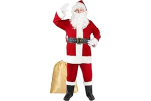 Gardentime Costume de Père Noël pour homme - Costume de Père Noël pour adulte - 10 pièces - rouge - Taille