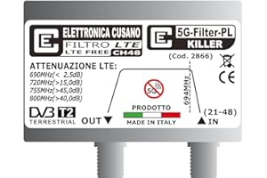 ELETTRONICA CUSANO 5G-Filter-PL(KILLER) - Filtro Lte per Sopprimere Frequenze olte i 694 MHz, Filtro 5G Ottimizzato per Interferenze 5G ILIAD, Filtro LTE Anti-Telefonia, Made in Italy