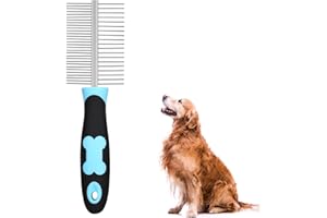 TAO PIPE Hundekamm, Katzenkamm mit Doppelseitig Metall Abgerundeten Zähnen, Edelstahl Haustierpflege Kamm Bürste Gegen Flöhe Unterwolle, Fellkamm für Haustier mit Kurz, Mittler/Lang Haar (Blau)