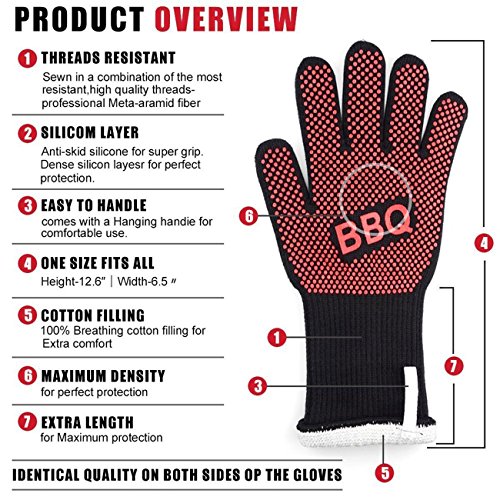 XY Life Topfhandschuhe Grillhandschuhe ,Hitze Beständig Silikon Baumwoll BBQ handschuhe,1 paar - 3