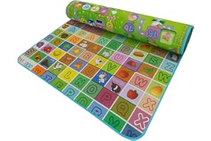 BURAKH Kids 2 Sided Educational Play Mat – Soft Foam Baby Crawling Mat 200x180cm | Reversible Game Carpet for Indoor & Outdoor Use, Picnic, Nursery, Floor Protection