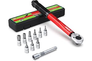 Aurlloct Llave Dinamométrica 1/4" 5-25 Nm, Llave Dinamométrica Set para Bicicleta, Moto, Coche, 11 piezas Rojo