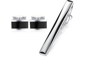 HONEY BEAR Boutons de manchette Pinces à Cravate Set pour le cadeau d'affaires de mariage de chemise d'hommes.Noir 5.4cm