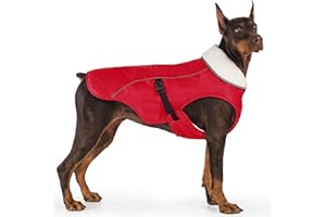 EMUST Dog Cold Weather Coats, Fleece Lining Small/Medium/Large Dog Jacket for Winter, Warm Waterproof Dogs Winter Clothes for Large Dogs, Red, XL