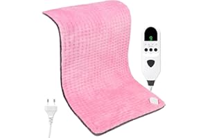 Dechoga Manta Electrica para Alivio de Dolores Musculares - Esterilla Electrica con 9 Niveles de Temperatura Ajustable Y Temporizador de 2 Horas para Hogar/Oficina/Viajes (Rosa + Gris, 43 x 84 cm)