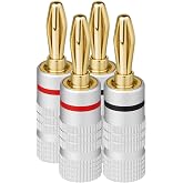 Aolso Banana Plug Speaker Connectors, 4 Pieces Banana Connector, 24K Speakers Plug Connectors for Speakers, Amplifiers and Ot