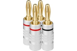 Aolso Banana Cable Plugs, 4PCS 24k Gold Plated 4.5mm Speaker Banana Plugs, Audio Jack Connector Speaker Cable Connector for Amplifier, HiFi, Receiver,Home Theatre, Audio Wire Cable Screw Connector
