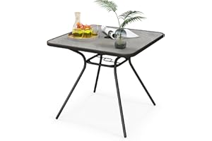 RELAX4LIFE Outdoor Dining Table, 80 x 80cm/125 x 75cm Metal Frame Coffee Table with Parasol Hole, Weatherproof Bistro End Side Table for for Yard Terrace Garden (Square, 80 x 80 x 73 cm)