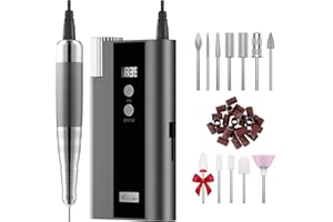 Kredioo Fresa per Unghie Professionale 35000RPM, Rimozione Gel/Smalto, Trapano Elettrico, Lima Elettrica per Manicure e Pedicure, Kit 11 Punte Fresa Unghie, LED, Portatile e Ricaricabile, Grigio