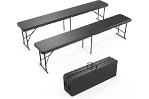 Bonnlo 2er-Set Klappbank – Gartenbank Wetterfest aus Kunststoff, Sitzbank Flur, Bierbank, ideal für Garten, Camping & Outdoor, 182 x 28 x 43 cm, Schwarz