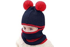 crazy bean Gorros para Niño Niña Bebé Invierno Gorros Y Bufandas Máscaras Bebe 3 En 1 para Mantener El Calor Gorro De Punto Acolchado para Niños De 2-8 Años