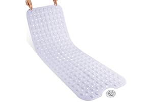 Yimobra Original Bath Tub Shower Mat Extra Long 100 x 40 cm, Non-Slip with Drain Holes, Suction Cups, Machine Washable, Phthalate Free, Latex Free, BPA Free, Bathroom Mats, White