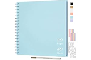 JAECU Album Fotografico 80 Pagine Spirale Scrapbook, Fai Da Te Vintage Album Foto Personalizzabile 24x24cm, Libro Degli Ospiti Per Compleanni e Matrimoni (Blu)