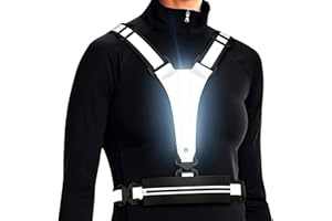 Ylzzrs Reflektierende LED-Weste, Laufausrüstung, über wiederaufladbar, leuchtende Laufweste, Brust, Handyhalter für Läufer, Nachtspaziergänge, 6–11 Stunden Licht, verstellbare Taille/Schulter für