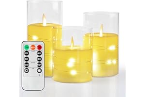 BIQIQI Candela Senza Fiamma a LED, Set da 3 Pezzi di Simulazione Acrilica Tazza di Candela Tremolante con Lampada in Filo di Rame, Lume di Candela Telecomandato con Timer