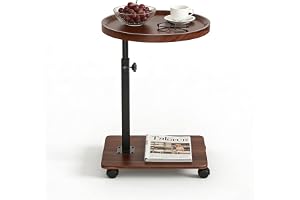 BOYIFEIJIE Sidobord med hjul C-form – justerbar höjd 45–80 cm och 360° vridbar – litet soffbord för soffa och säng – perfekt
