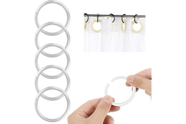 XoeLLe 100 stycken 4 cm gardinringar, gardinringar i plast | Duschdraperikrok för duschfönsterstång, duschdraperiringar, gardinringar lämpliga för de flesta duschdraperier