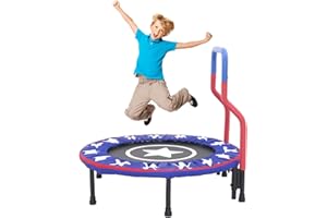 Arkyomi Trampolina dla dzieci 91,4 cm, mini trampolina z poręczami i podkładką zabezpieczającą, dla małych dzieci, sprzęt do zabawy do ćwiczeń wewnątrz i na zewnątrz