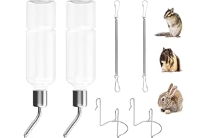 MEISO 2 Pièces Biberon Lapin, Suspendus Lapin Deau Distributeur, 350 ML Biberon Cochon Dinde avec Support, Suspendu dEau Bouteille pour Abreuvoir Rongeur, Chatons, Chiens, Cochons d'Inde, Hamsters