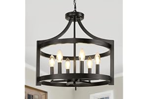 ‎KMAIPEM KMaiPem Modern Schwarz Kronleuchter, 6 Lichter Vintage Landhaus Deckenlampe Wohnzimmer Umwandelbare Hängelampe Esstisch, Rustikal Bauernhaus Pendelleuchte Schlafzimmer, Deckenleuchte Küche Flur