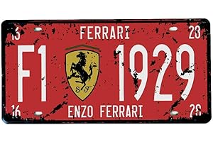 NGFR PEI's Tin Sign Ferrari F1-1929 Auto License Plate, Embossed Tag Size 6" X 12" (red-Antiqued)