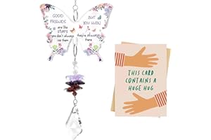 RONBIN Butterfly Friend Ornaments Garden Sun Catchers, Best Friendship Presents Crystal Suncatcher Gifts Bestie Sister Friend Birthday Gifts with a Warm Greeting Card in a Craft Envelope