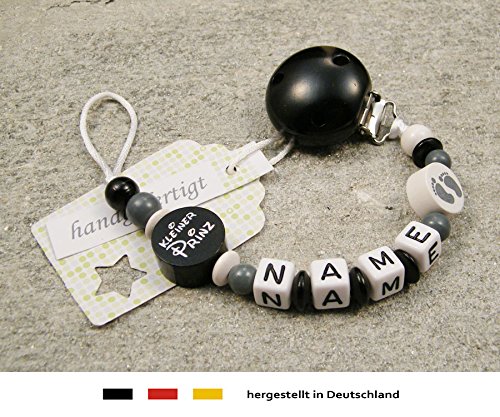 Baby SCHNULLERKETTE mit NAMEN | Schnullerhalter mit Wunschnamen – Jungen Motiv „kleiner Prinz“ in schwarz - 3