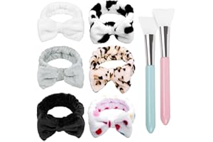 TERSE Haarband Schminken Damen Mädchen Bowknot Kosmetik Stirnband mit 2 Stück Silikon Maskenpinsel Süße Korallenrot Fleece für SPA Waschen Gesicht