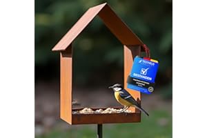 Maxito Vogelhaus mit Ständer wetterfest aus Metall und stabilem Stand 120 cm hoch als Gartendeko im Garten - Gartendeko für draußen wetterfest - Vogelfutterhaus - Vogelhäuschen