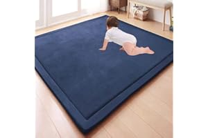 GGoty Grand tapis antidérapant en velours éponge épais pour jeux d’enfants, éveil des bébés, yoga, cuisine ou étude Bleu marine 120 x 120 x 2 cm
