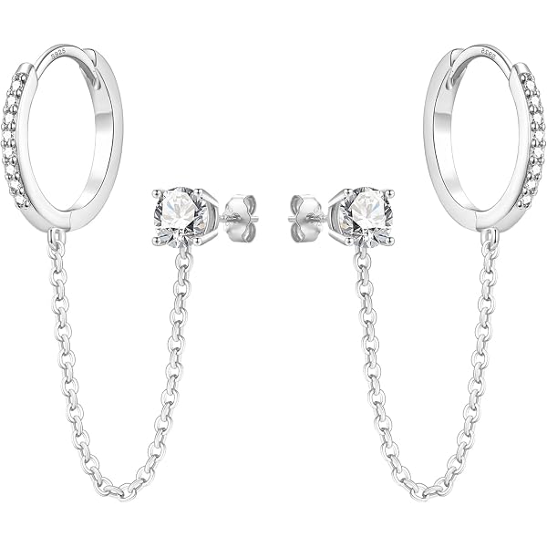 Orecchini A Barra In Argento 925 Con Doppia Catena – 18 Gauge – Per Lobo, Helix, Trago E Cartilagine – Gioielli Per Piercing Donna E Uomo – Ipoallergenici