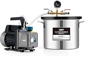 ORION MOTOR TECH 7.6L Vacuum Chamber with Pump Kit, 3.5 cfm Vacuum Pump and Chamber Kit with Tempered Glass Lid 5 ft Hose, Vacuum Degassing Chamber Kit for Stabilizing Wood Degassing Silicone Resin