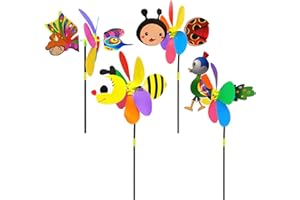 Csafyrt 4Pcs Garden Pinwheels 21x10 Inch Bee Ladybug Angel Peacock Wind Spinners Outdoor Cute Animal Sculpture Decorative Wind Spinners