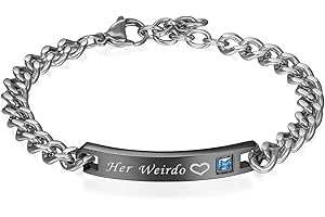 JewelryWe Schmuck Curb Kette Armband mit Gravur Partnerarmband aus Edelstahl Pärchen Armreifen für verliebte Herren Damen Geschenkset