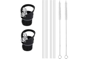 LightBeacon 2 Pezzi Tappo Borraccia Ricambio, Ricambio Coperchio con Cannuccia, Con 4 Paglia e 2 Spazzola Pulizia, per 1,91/1,94 pollici Bottiglie D'acqua