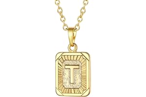 FOCALOOK Letter Chain Women's Rectangle Pendant Chain Gold Men's Name Chain Initial Necklace Chain with Letters A to Z Jewellery for Birthday