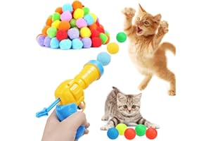 SIMSPEAR Interactive Cat Toys, Cat Ball Toy Launcher with 100PCS Soft Pom Balls + 5 PCS Cat Bouncy Balls, Funny Cat Balls Shooting Toy, Cat Toys Interactive for Indoor Cats Training Exercise Playing